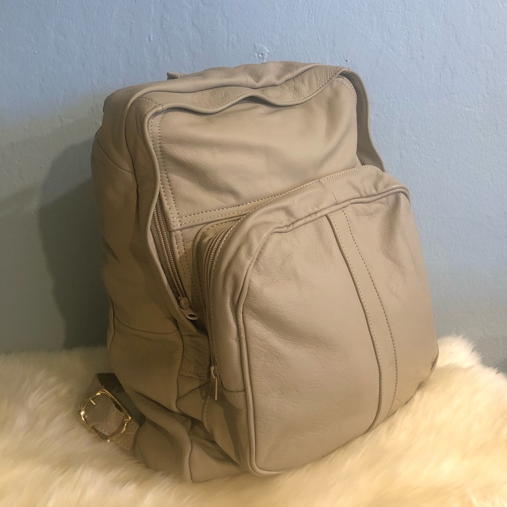 Medium Taupe Leather Backpack